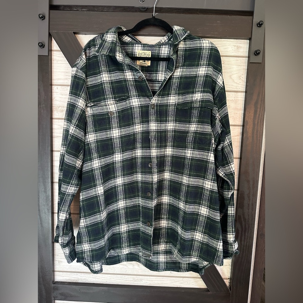 Red Head Green and White Casual Button Down Shirt